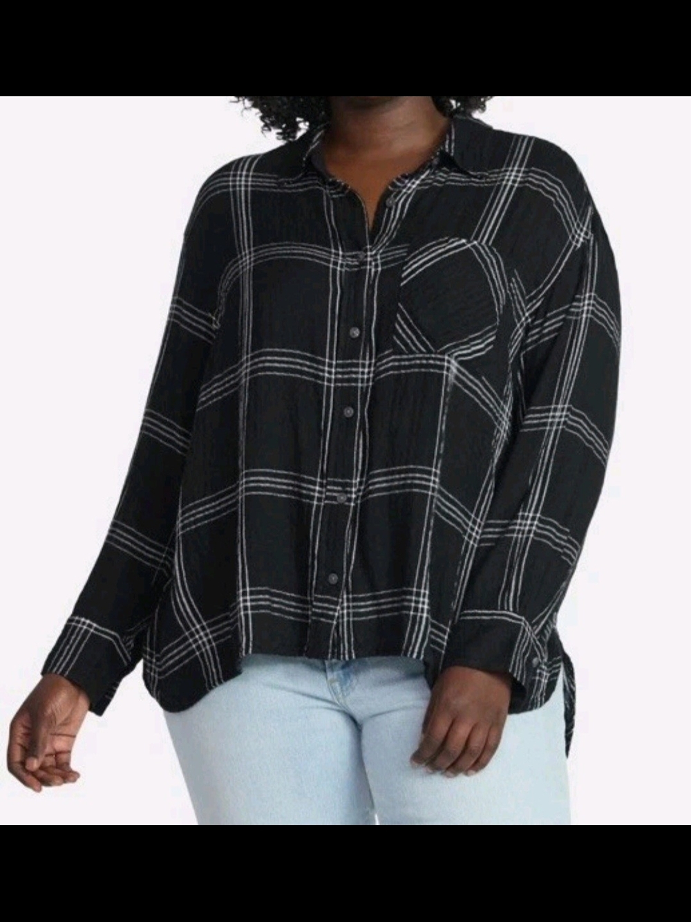 Terra & Sky Women's Black Plaid Button-Down Shirt Size 3X(24/26W)